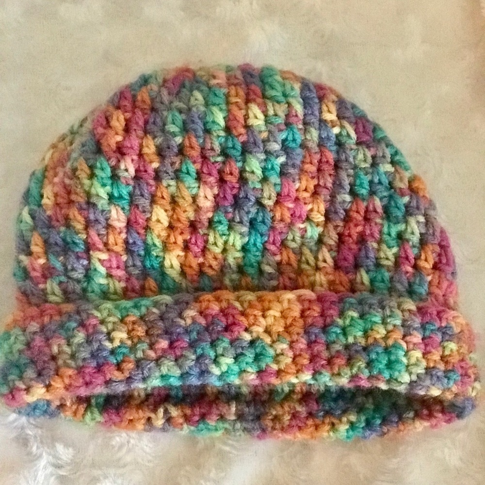 Vintage Kids Handmade Knit Rainbow Beanie Cap Hat